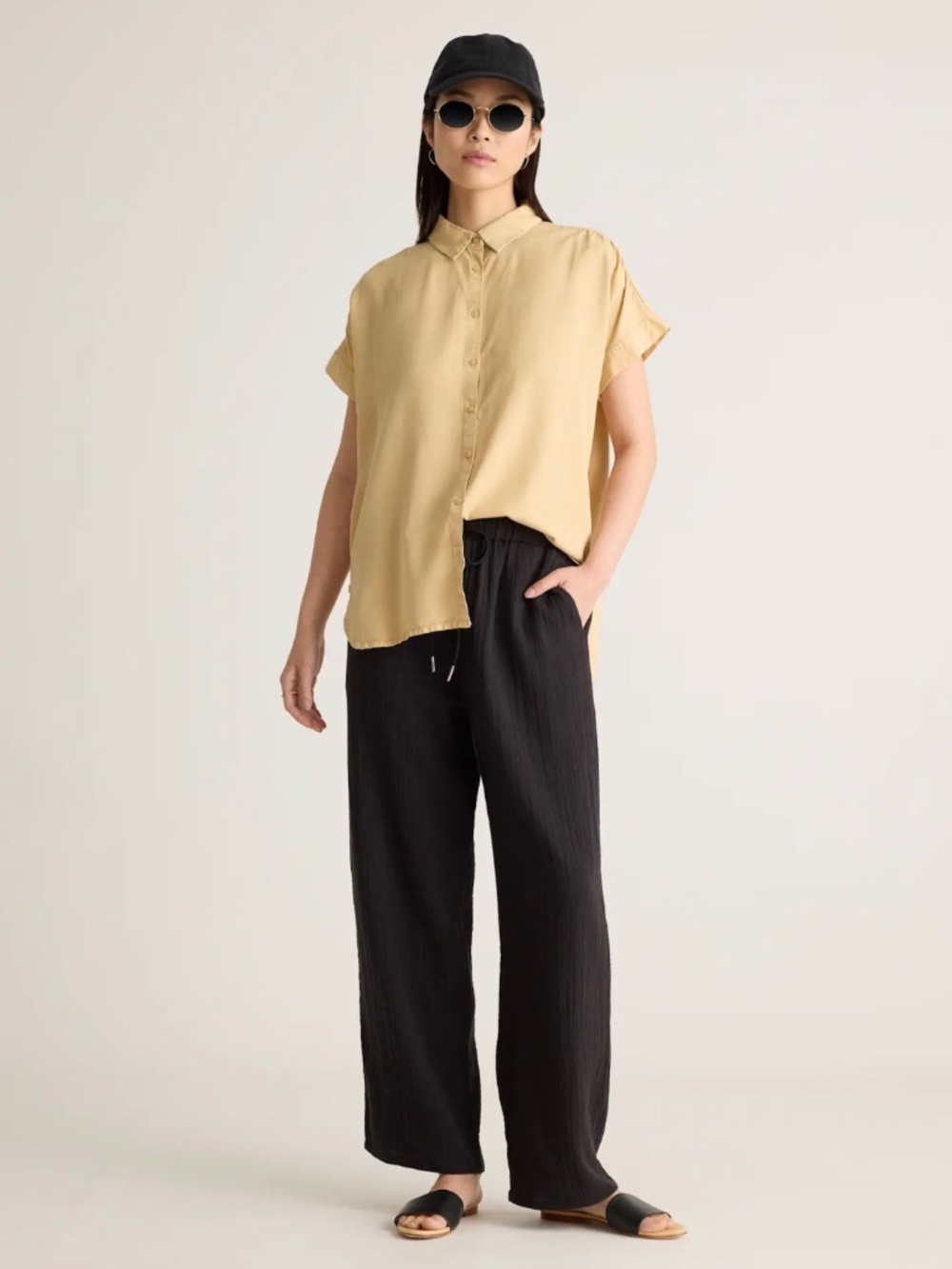 Quince black cotton gauze pants Small